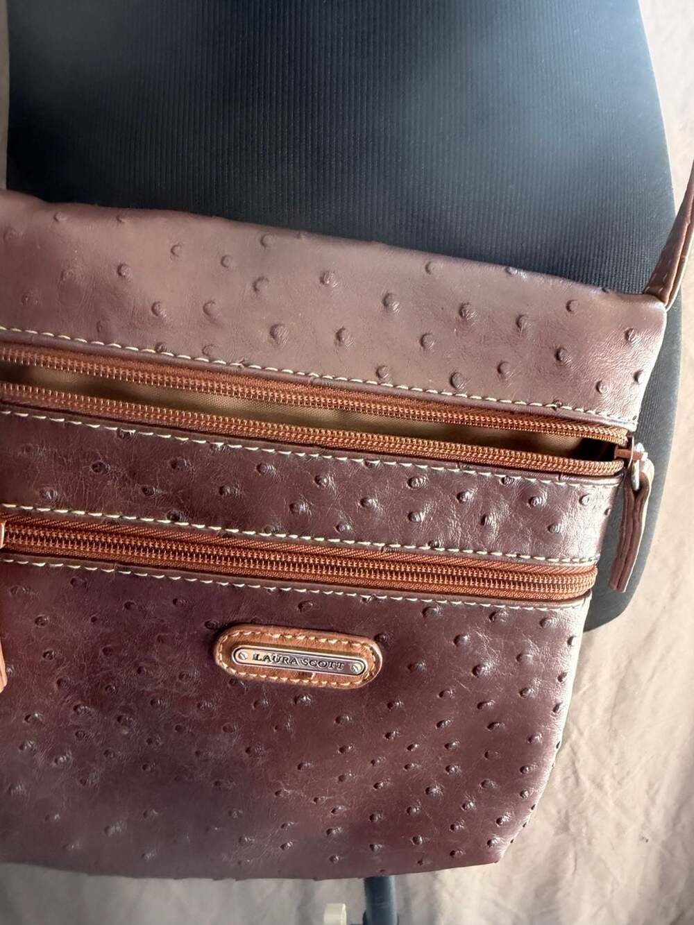 Laura Scott Faux Ostrich Crossbody Multi-Pocket Bag